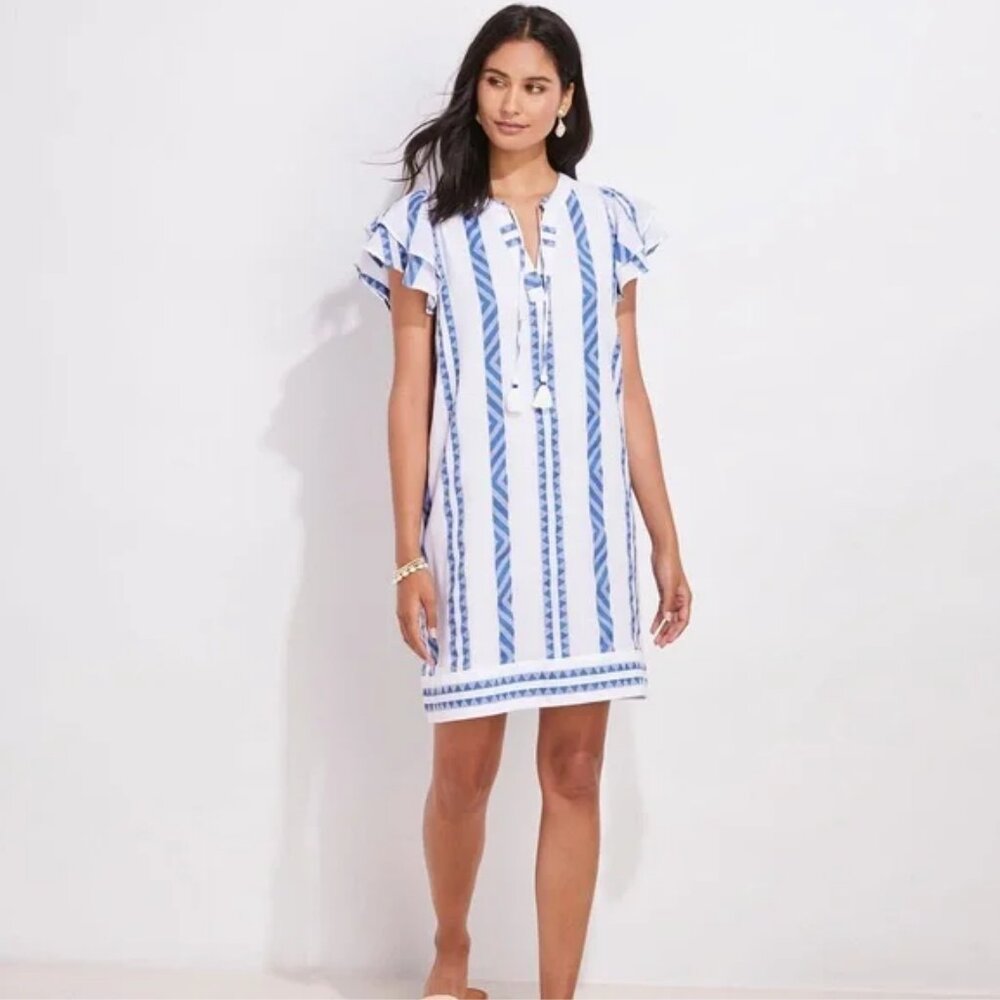 NWT VINEYARD VINES BLUE WHITE STRIPE JACQUARD TUNIC DRESS MEDIUM 💙💙💙